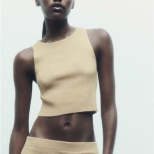 NWOT Zara gold metallic knit crop top